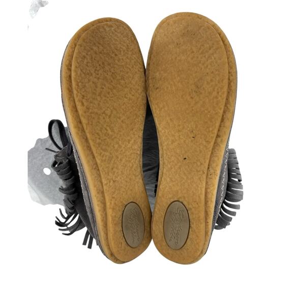 Gudrun Sjoden Suede Boots Moccasins Fringe Size 40 US 9.5 Gray Boho Hippie - Picture 8 of 15